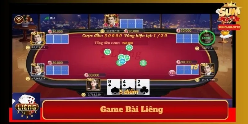 Giao diện ván bài Liêng online tại cổng game SumClub Giao diện ván bài Liêng online tại cổng game SumClub